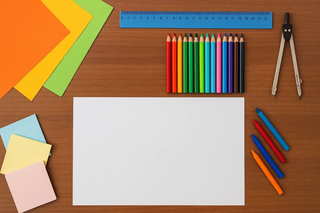 Materiales escolares sobre una mesa